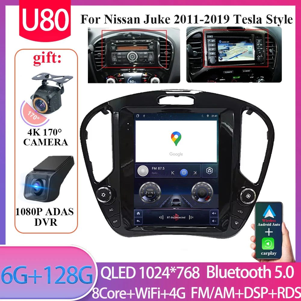 For Nissan Juke 2011-2019 tereo Head Unit  9.7'' Wireless Carplay Android 15 Auto Radio Seat Cover Multimedia Player Navigation