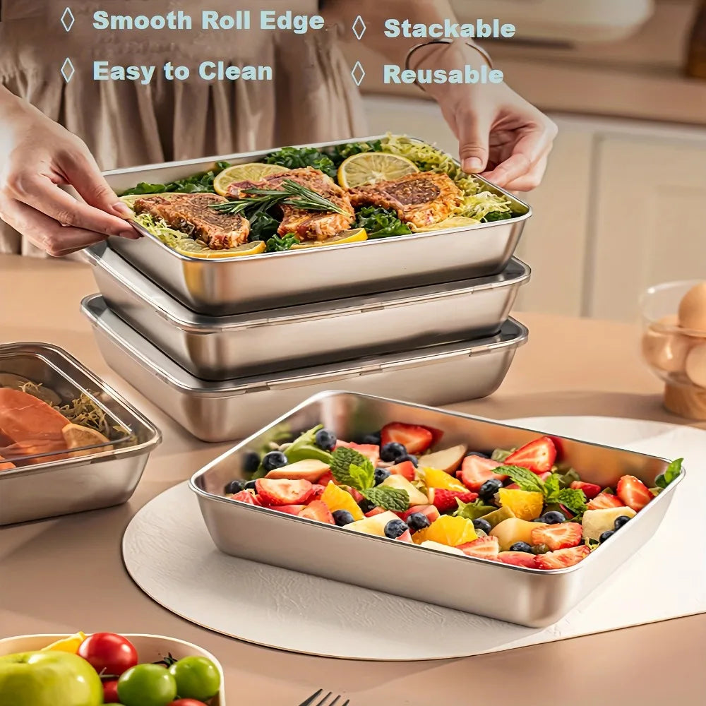 1/2/3/4/5/6Pcs Stainless Steel Food Containers, Kitchens Accessories, Holds Knifes, Stackable Kitchen Storage with Lids