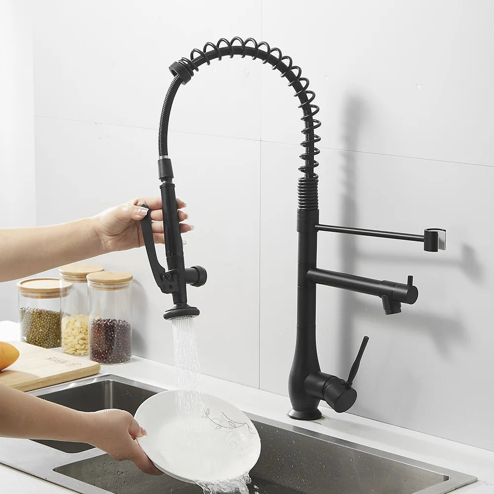Kitchen Faucet Brushed Nickel Pull-Out  Faucet Swivel Dual Purpose Basin Sink Hot & Cold Water Faucet HMS9069