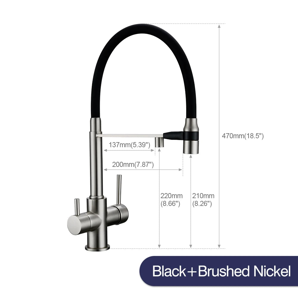 Brushed Gold Kitchen Faucet Filter 360 Swivel Pure Water Tap for 3 Ways Kitchen Pull Out Purification Water Mixer Double Handle