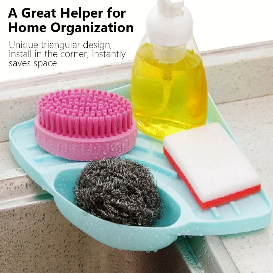 Multifunctional Kitchen Sink Triangle Storage Rack - Dishwashing Sponge Drainage Shelf Utensil Organizer for Home Garden