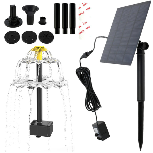 2.5W Solar Fountain Pump Bird Bath Garden Pool Pond Waterfall Fountain Solar Panel Powered Water Pump with 9 Nozzles