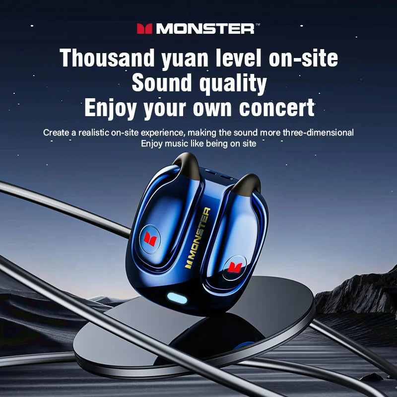 Monster MQO22 TWS Bluetooth Earphones Clip Design Touch HD Call With Mic Headphones Sports Gaming Headset