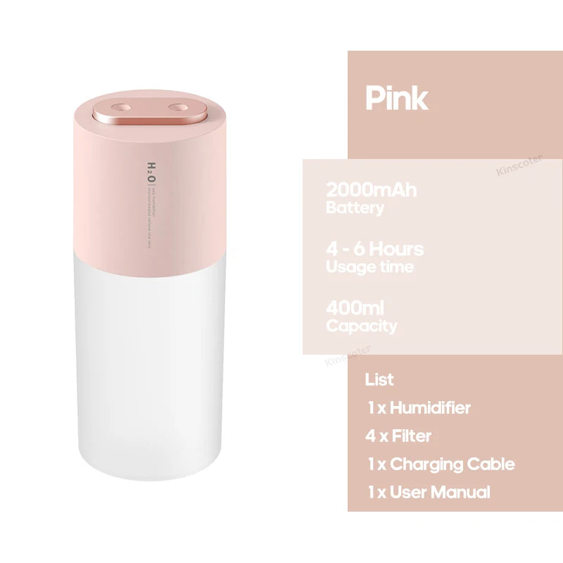 Cordless Rechargeable Air Humidifier 2000mAh Wireless Cool Mist Diffus