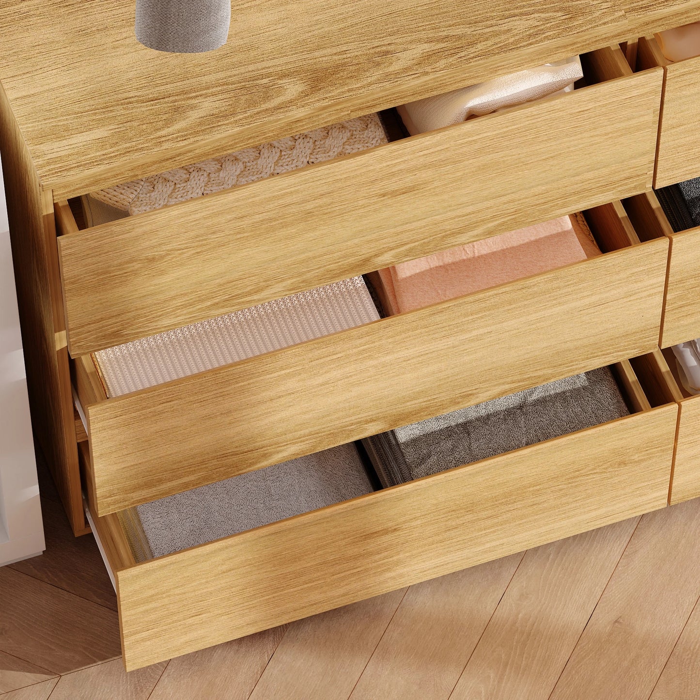 FUFU&GAGA 6-Drawer Dresser for Bedroom, Storage Organizer Chest of Drawers for Living Room Hallway Entryway, Natural