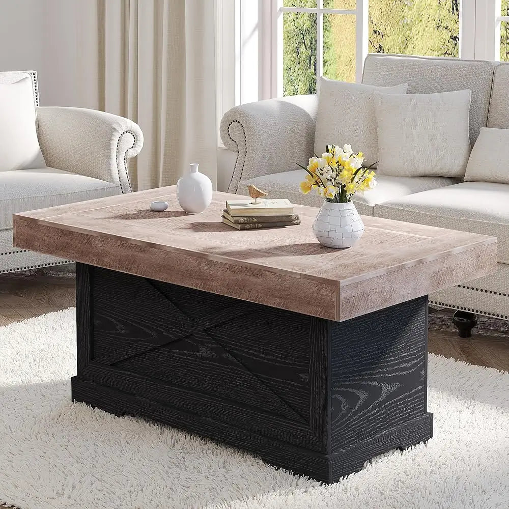 Coffee Table For Living Room Wood Farmhouse Style Center Table 39 H Rec Rustic Cocktail Table, Easy Assembly Home Office Accent