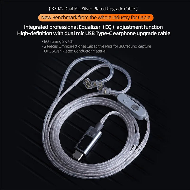 KZ M2 Earphone Cable OFC Silver-Plated DAC Type C Dual-Mic Upgraded Wire USB C 3.5MM Cable For KZ Castor ZSNPRO EDX PRO