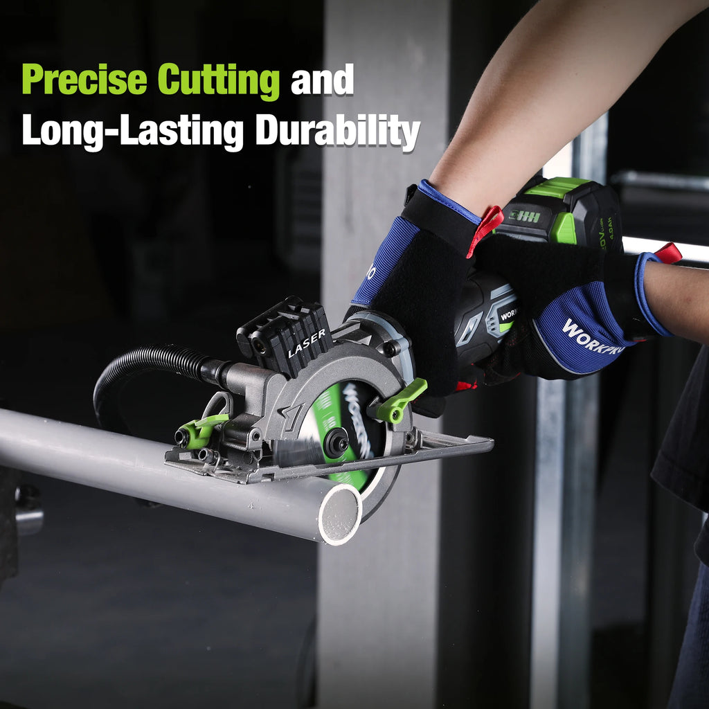 WORKPRO 20V Cordless Electric Circular Saw - 115mm Blade, Laser Guide for Wood & Tile | AlluCanFind
