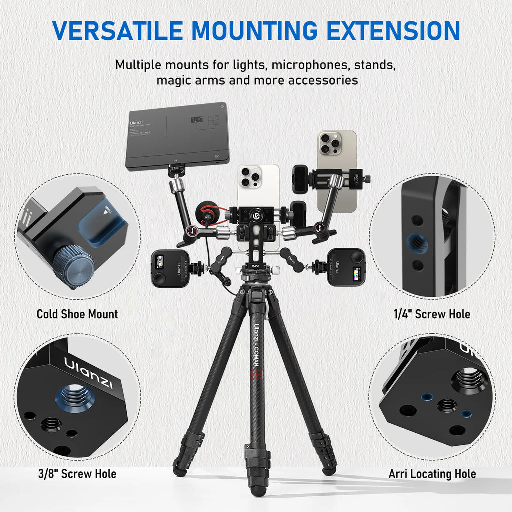 Ulanzi MA53 360 Rotation Metal Phone Holder Tripod Mount Cold Shoe Uka Arca Mount Clip Clamp with 60-95mm Width for Living Vlog