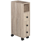 Kleankin bathroom cabinet bathroom furniture with universal wheels 2 brakes shelves drawer cabinet 18x30x68,5 cm Oak Wood