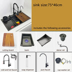 kitchen sink waterfall faucet honeycomb anti-scratch nano technology left drain Stainless Steel sinks 4 function kitchen faucet