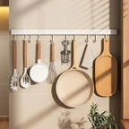 Kitchen Storage Rack Wall Mounted No Punch Shelves with Movable Hook Spoon Holder Organizer Kitchen Utensil Accessories