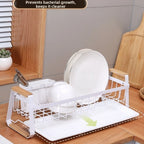 Detachable Kitchen Dish Rack Large Capacity Wooden Handle Kitchen Organizer Metal Frame Dish Drainer Dish Drying Drain Rack