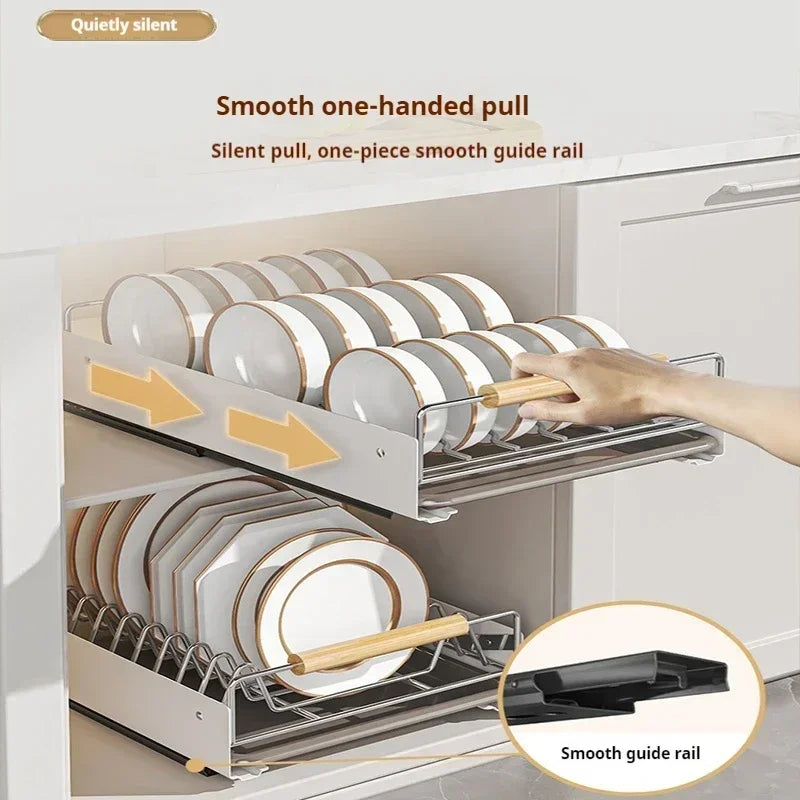 ZEXEF Kitchen Pull-Out Bowl and Dish Rack Cabinet Storage Rack Household Tableware Bowl and Dish Partition Drawer Storage
