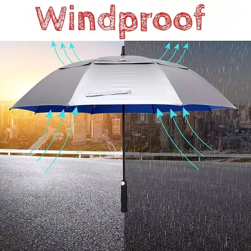 180CM Big Size Long Handle Umbrella Double-deck Large Rain Umbrellas Luxury Silver Dual Use Sunscreen Windproof Rain Gear Gift