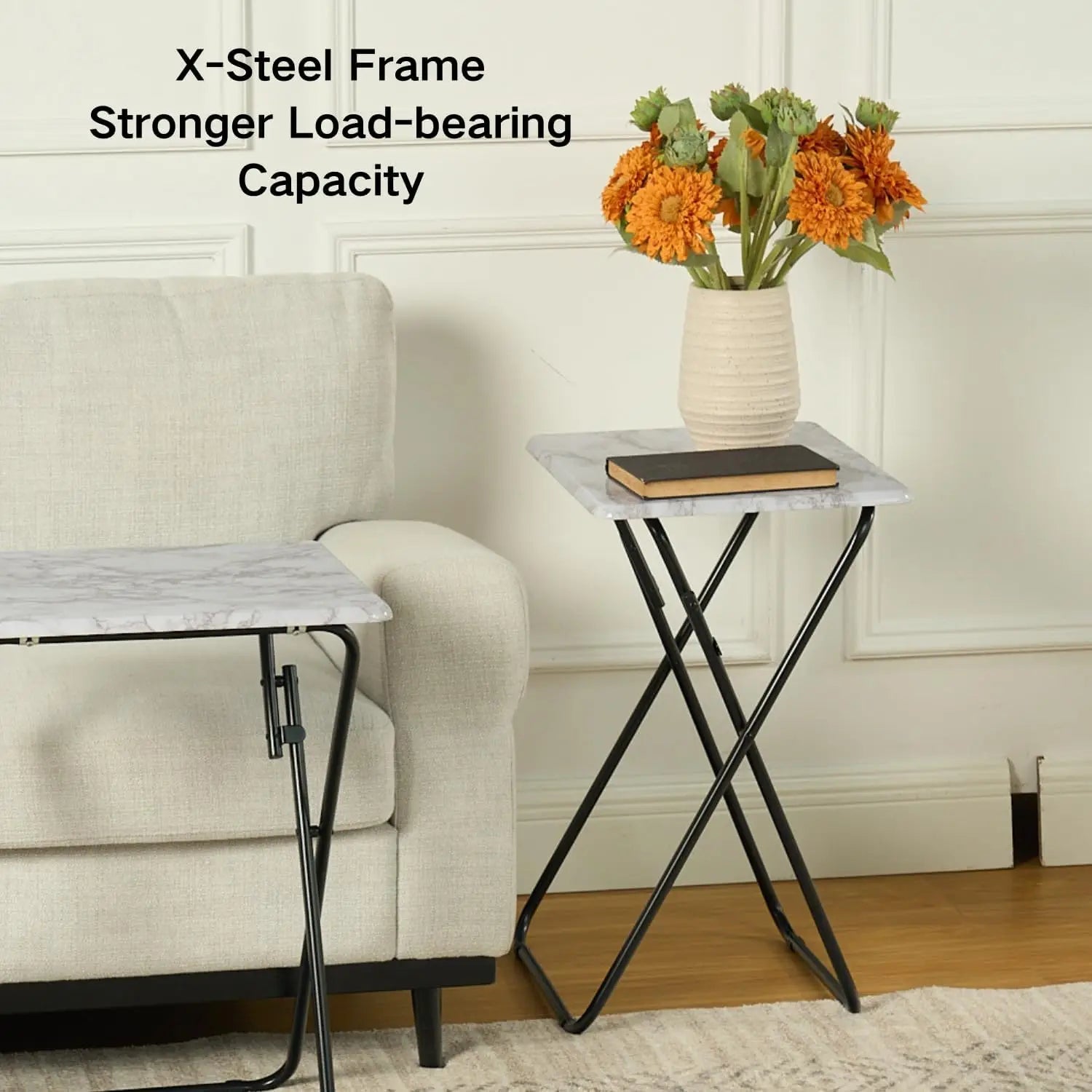 Furniturer 2Pcs-Folding Table Foldable Tv Dinner Tray Portable Light Weight Sofa Bed Side Table With Wood Top Metal Frames