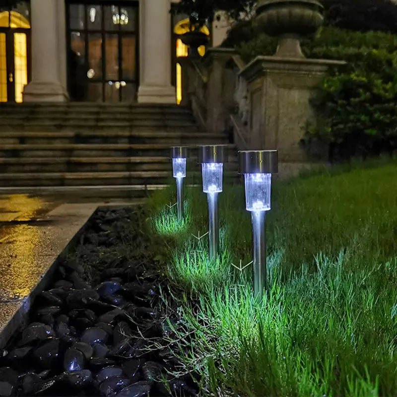 10-24PCS Stainless Steel Solar Garden Light Outdoor Solar Powered Lamp Lanter Waterproof Landscape Lighting Yard Lawn Decoration