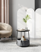 VASAGLE side table round small table coffee table small living room table with fabric basket living room storage space