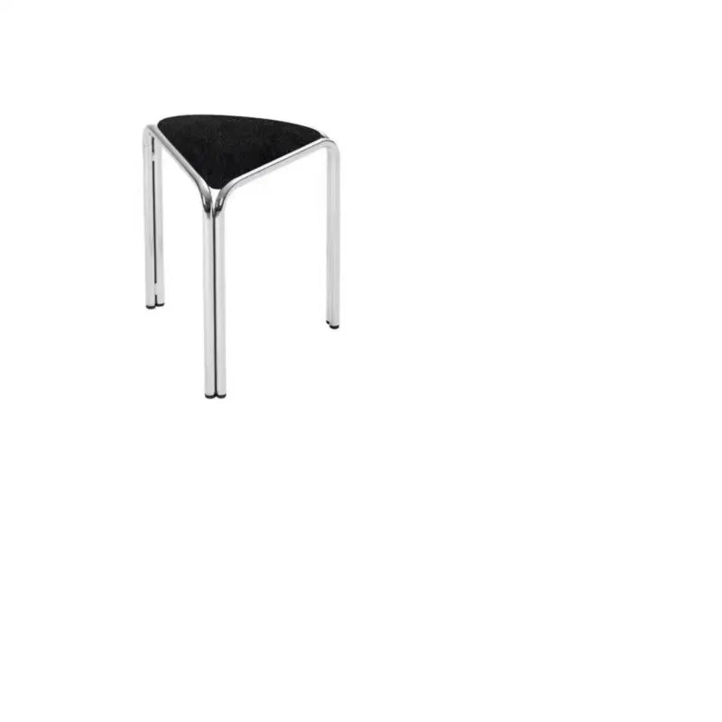 MOMO Bauhaus Antique Vanity Stool - Stainless Steel Triangular Frame Fabric Upholstered Stackable Designer Dining Stool