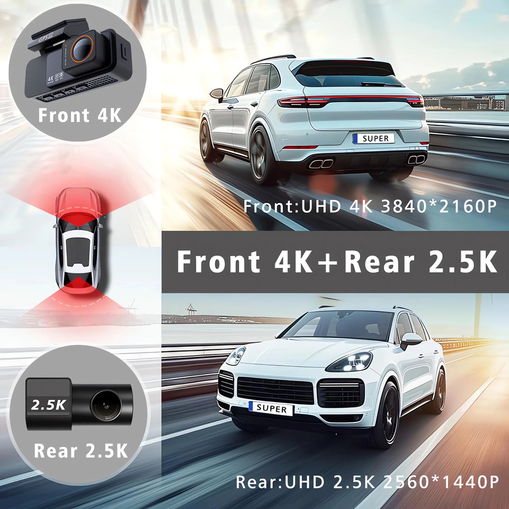 Dash Cam Dual Lens 4K UHD Recording Car Camera DVR Night Vision Video