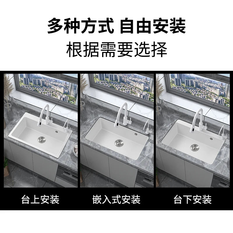 Quartz Stone White Sink Large Single Sink Under Counter Kitchen Sink Dishwasher Granite Vegetable Basin Dishwasher