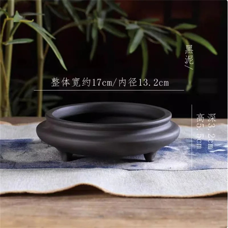 Ceramic Bonsai Pot, Flat Circle Pot, 4 Color,Purple Sand,Round Flower Pot, Home Decoration
