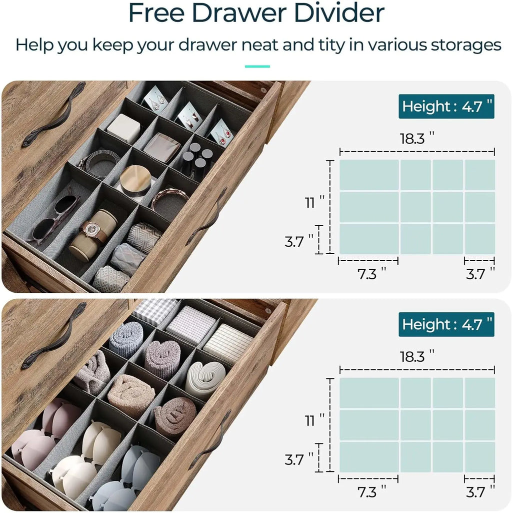8-Drawer Dresser - Modern Bedroom Chest with Wide Drawers, Wood Storage Organizer for Bedroom or Living Room, Brown