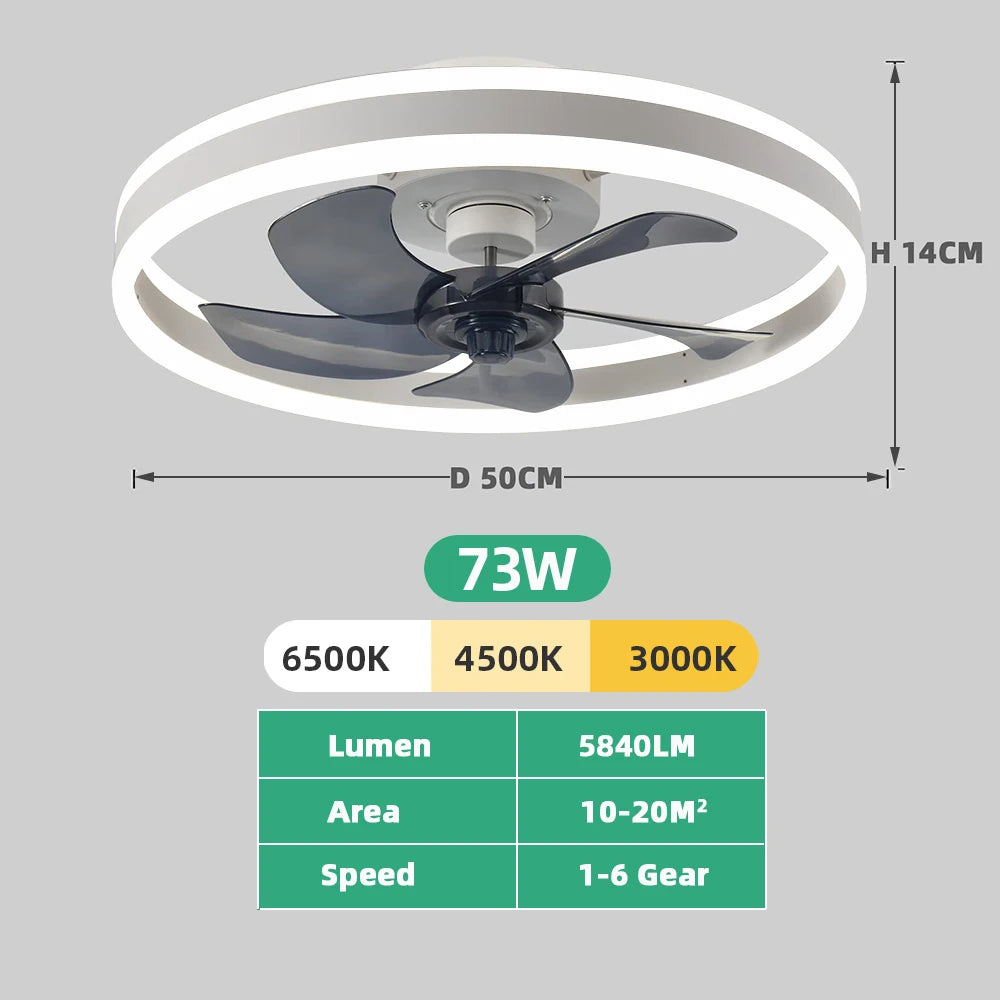 Jelena Silent Ceiling Fan with Remote Control and APP Dimming 6-speed Adjustment LED Fan Light Bedroom Living Room Decoration