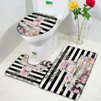 Fashion Perfume Shower Curtain Set Pink Rose Flower Modern Woman Girl Home Bathroom Decor Non Slip Rug Bath Mat Toilet Lid Cover