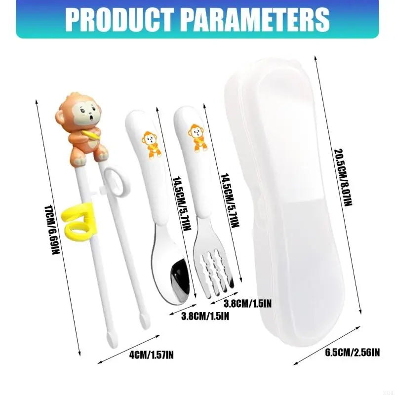 Kids Tableware Set Cartoon Design Includes Training Chopsticks Fork Spoon And Storage Box For Home Restaurant Use KXRE