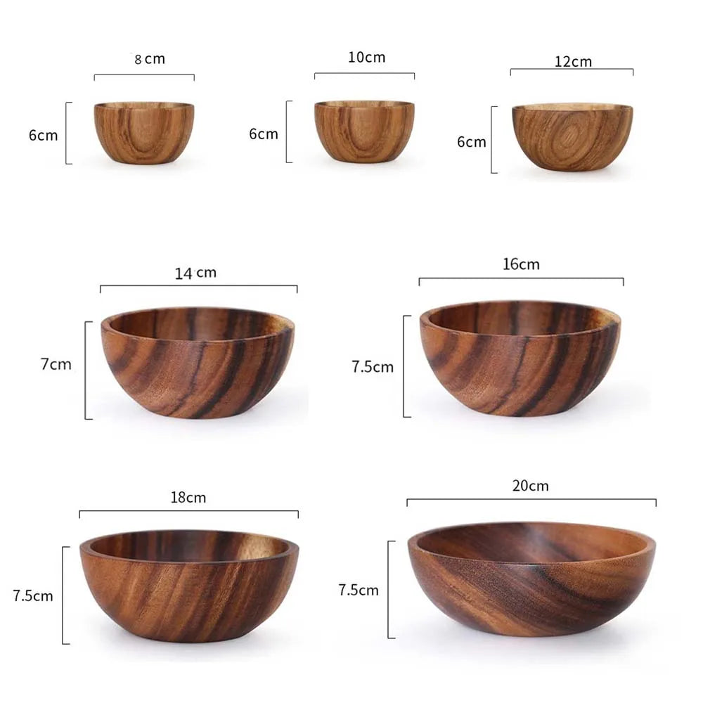 Creative Japanese style Wooden Household Kitchen Utensils for Noodles Rice Soup Salad Bowl Tableware Wooden Bowl Ramen Bowls