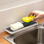 Kitchen Sink Organizer with Drain Tray, Sponge Holder, and Cutlery Drainer - Keep Your Countertop Clean and Tidy!