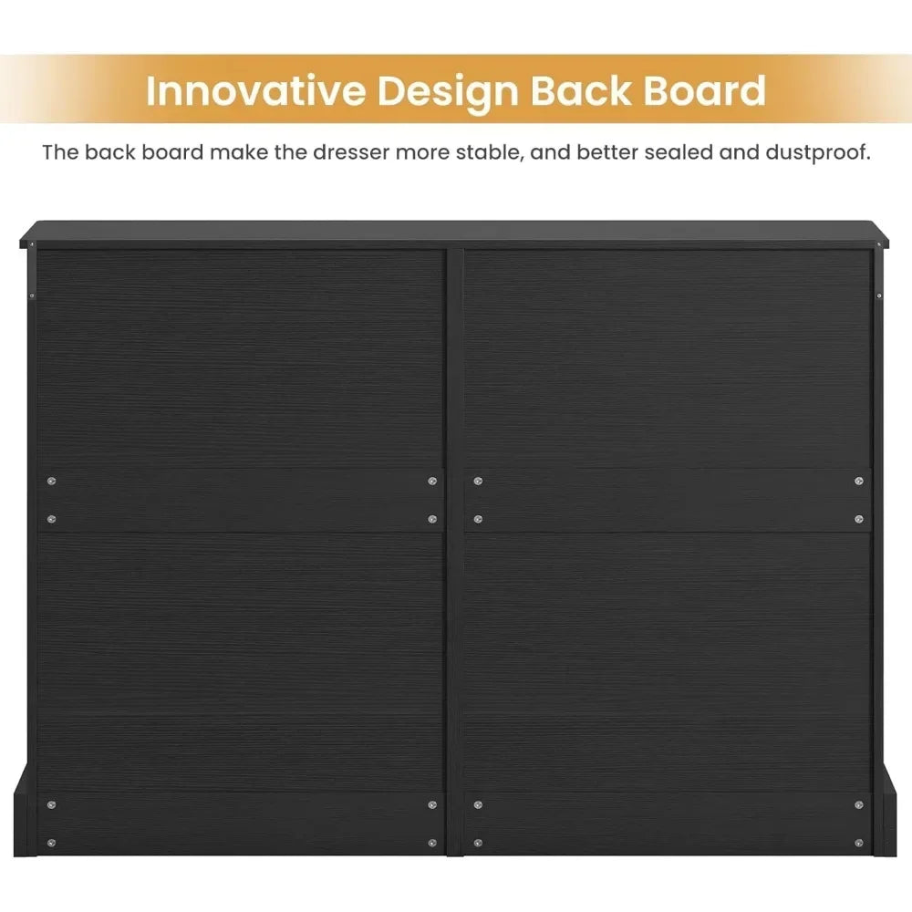 8 Drawers Bedroom Dresser, Modern Large Double Dressers for Bedroom, Black Storage Organizer Chest of Drawers