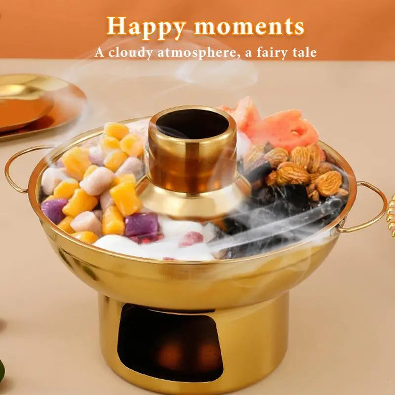 Stainless Steel Hot Pot Dry Ice Milk Tea Hot Pot Round Fruit Dessert Display Container Kitchen Hot Pot For Cake Ice Cream