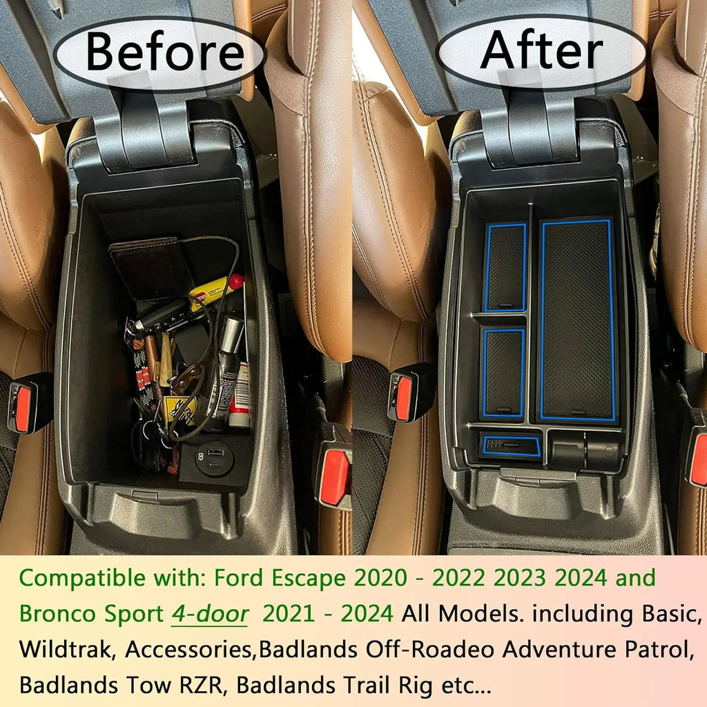 Center Console Organizer For Ford Escape and  Bronco Sport Accessories,  Armrest Secondary Storage Box