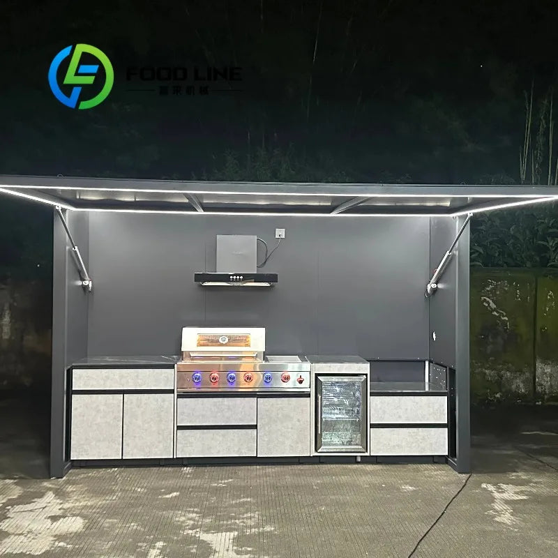 Outdoor Bbq Kitchen With Storage Shed Combo Integrated Solution For Cooking Dining And Storage Needs