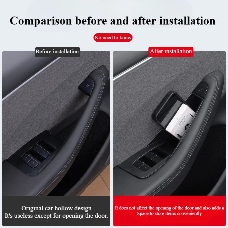 4Pcs Door Handle Storage Box Side Door Box for Tesla Model Y/Highland Model 3  Four-door Inner Handle Decor Car Accessories
