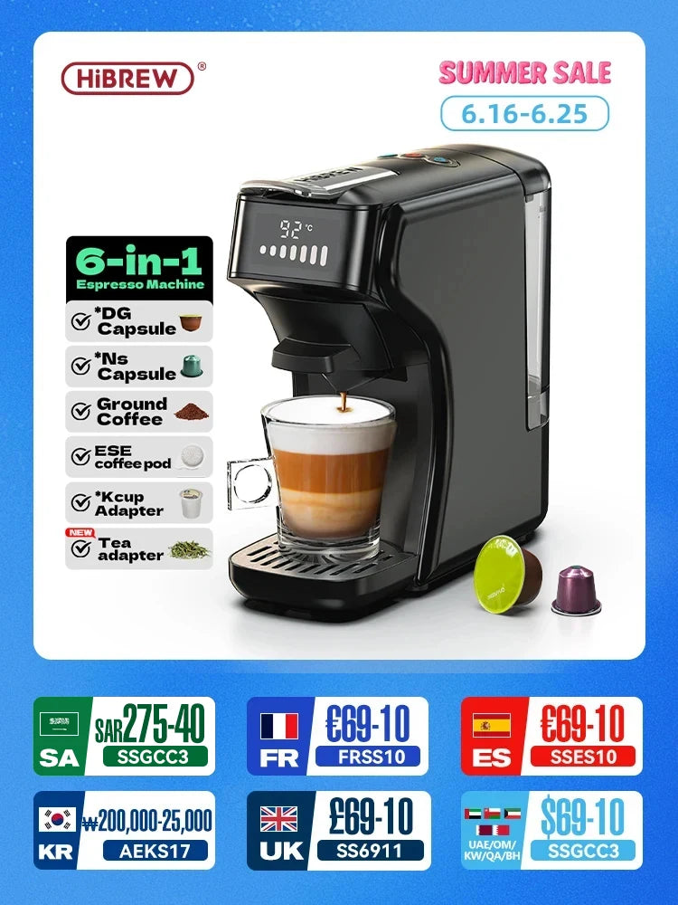 HiBREW 6in1 Capsule Coffee Machine Hot/Cold Multiple Espresso Cafetera Cappuccino Coffee Maker Dolce Gusto Nespresso Powder H1B