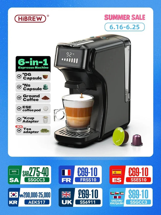 HiBREW 6in1 Capsule Coffee Machine Hot/Cold Multiple Espresso Cafetera Cappuccino Coffee Maker Dolce Gusto Nespresso Powder H1B