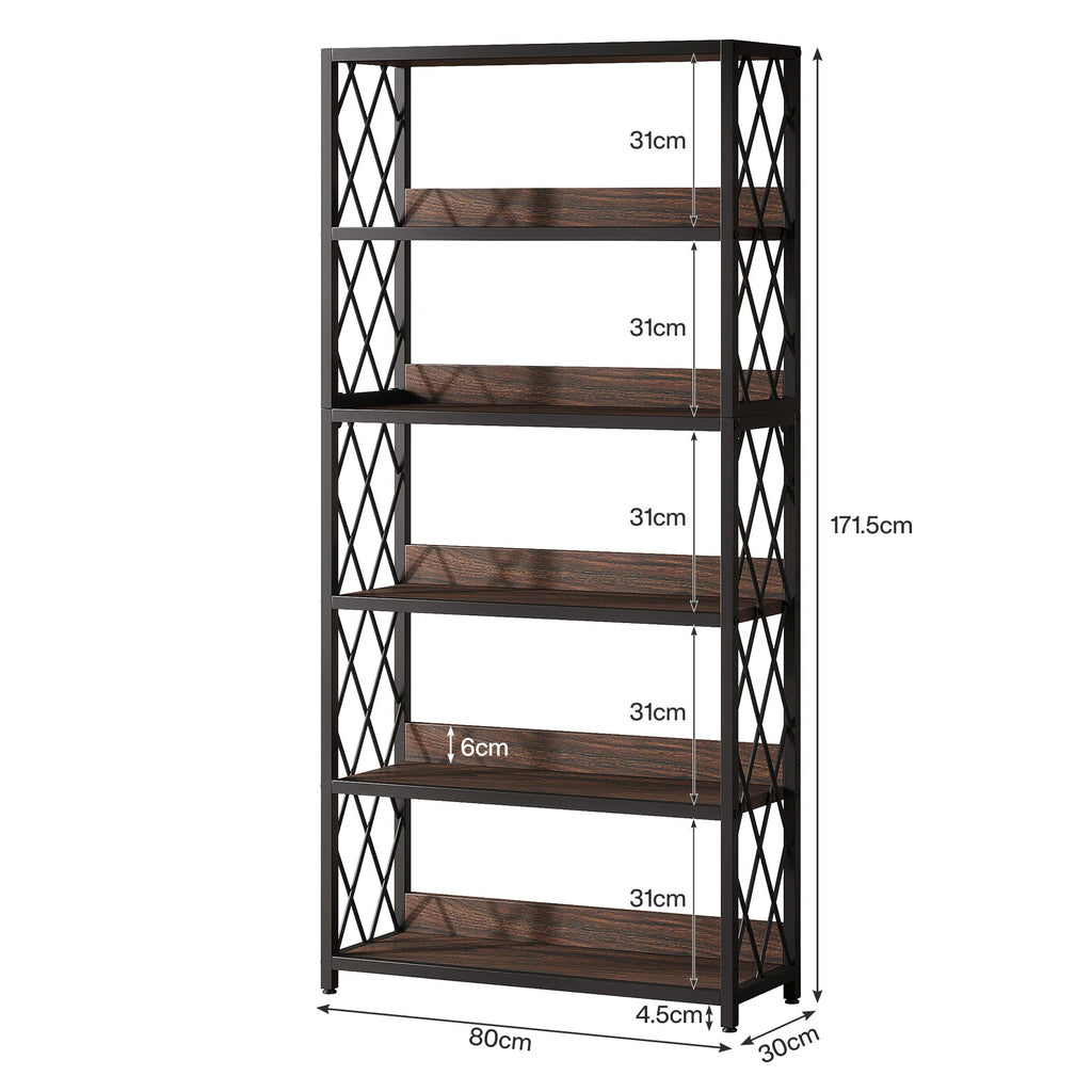 67 Inch Book Shelf, 5 Tier Industrial Etagere Bookcase with Open Shelves, Tall Bookshelf for Living Room, Bedroom, Home Office
