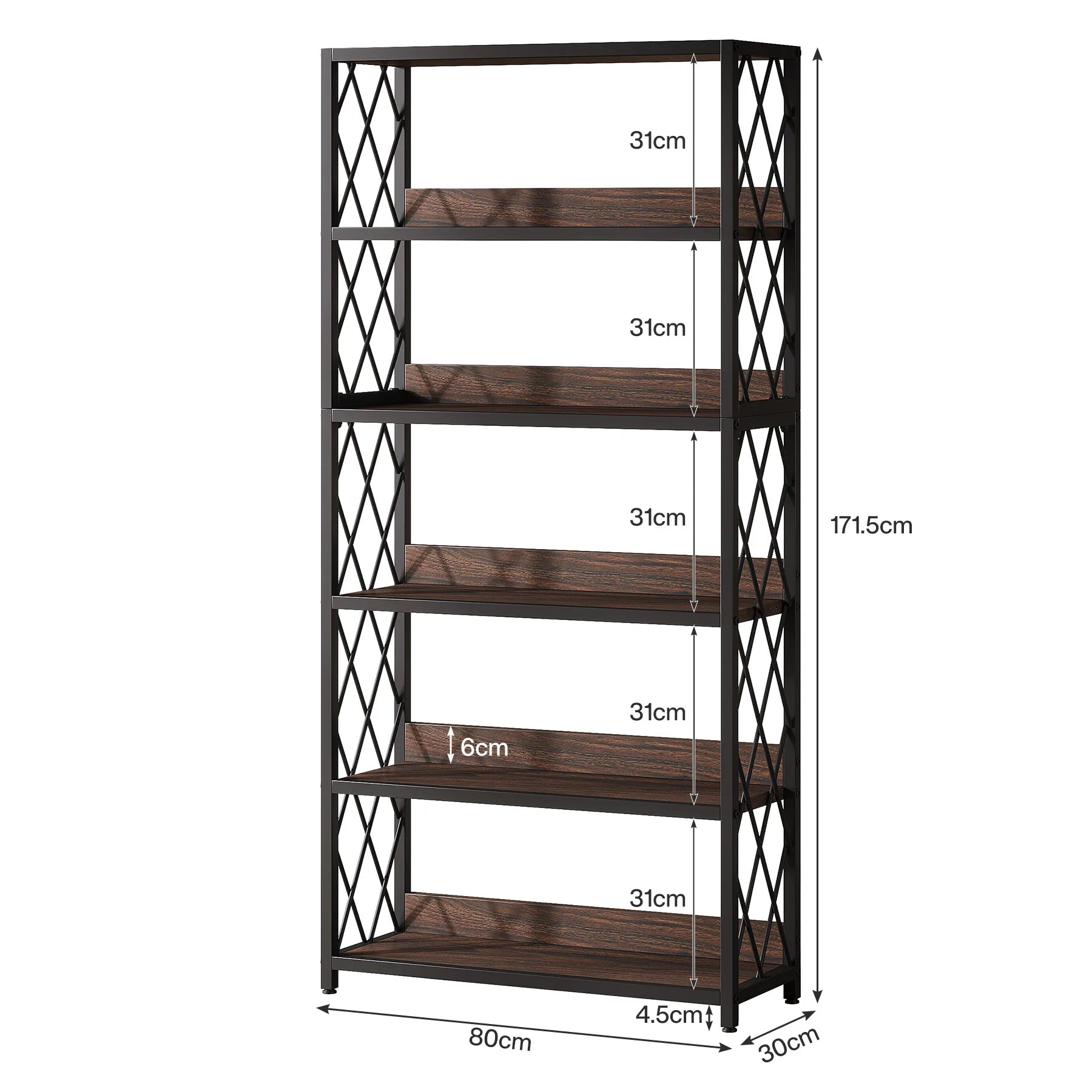 67 Inch Book Shelf, 5 Tier Industrial Etagere Bookcase with Open Shelves, Tall Bookshelf for Living Room, Bedroom, Home Office
