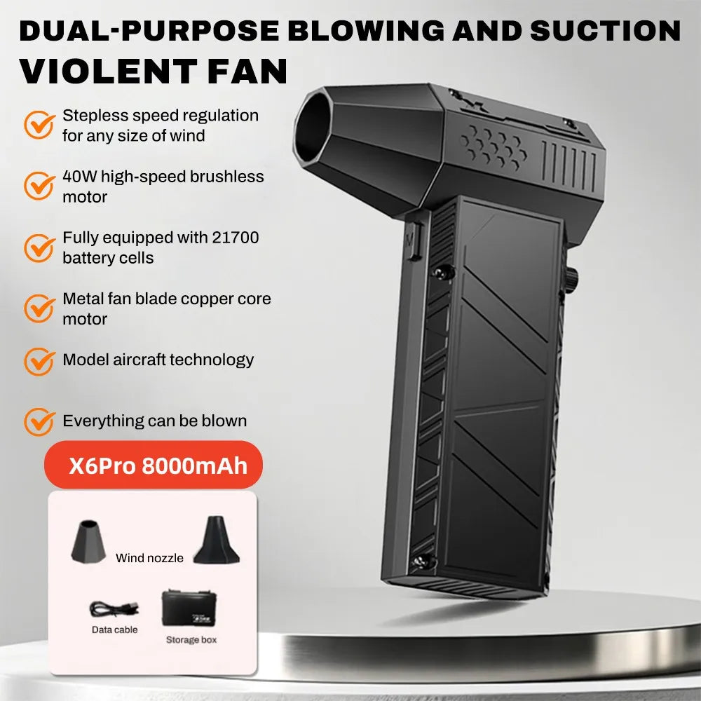 X6 Upgrade Violent Fan 400000RPM Powerful Air Blower Vacuum Dust Cleaner Type-C Charging Strong Winds Brushless Turbo Jet Blower