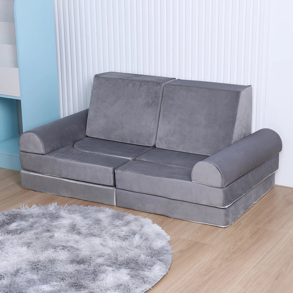 Toddler Play Sofa Multifunctional Kids Play Couch Set, Toddler Sofa for Bedrooms Living Room, Beige Gray color