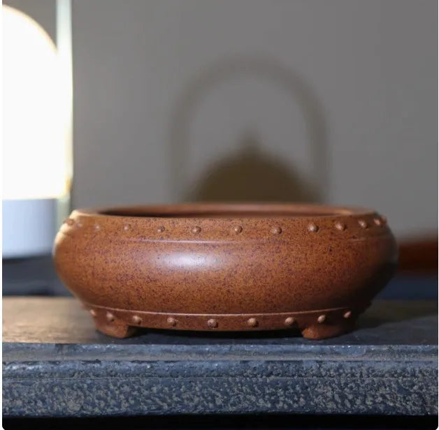 Ceramic Circle Bonsai Pot, Made by Purple Sand,Chinese Garden, Home Table Decoration
