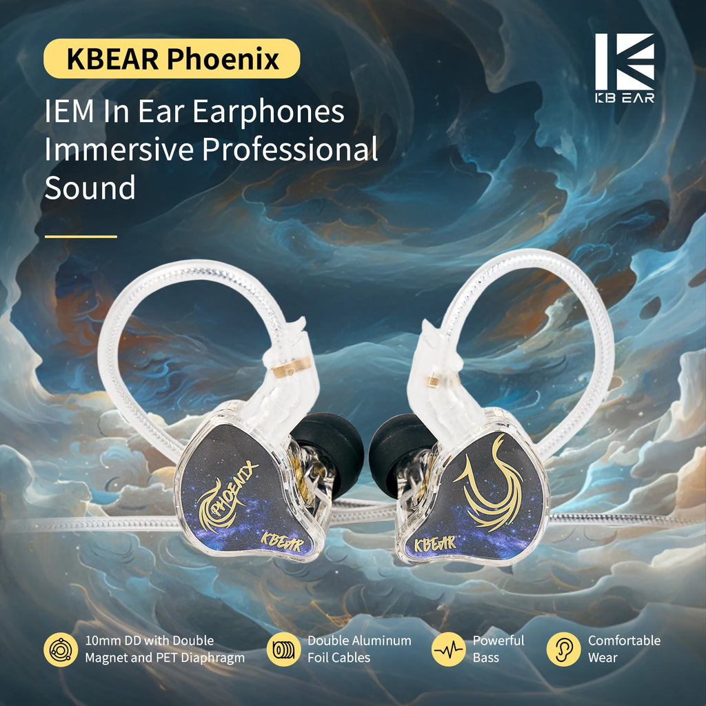 KBEAR Phoenix 10mm DD with Double Magnet Headphone with 3.5mm/Type-c In Ear Earphones Noise Cancelling HIFI Sport Gaming Headset
