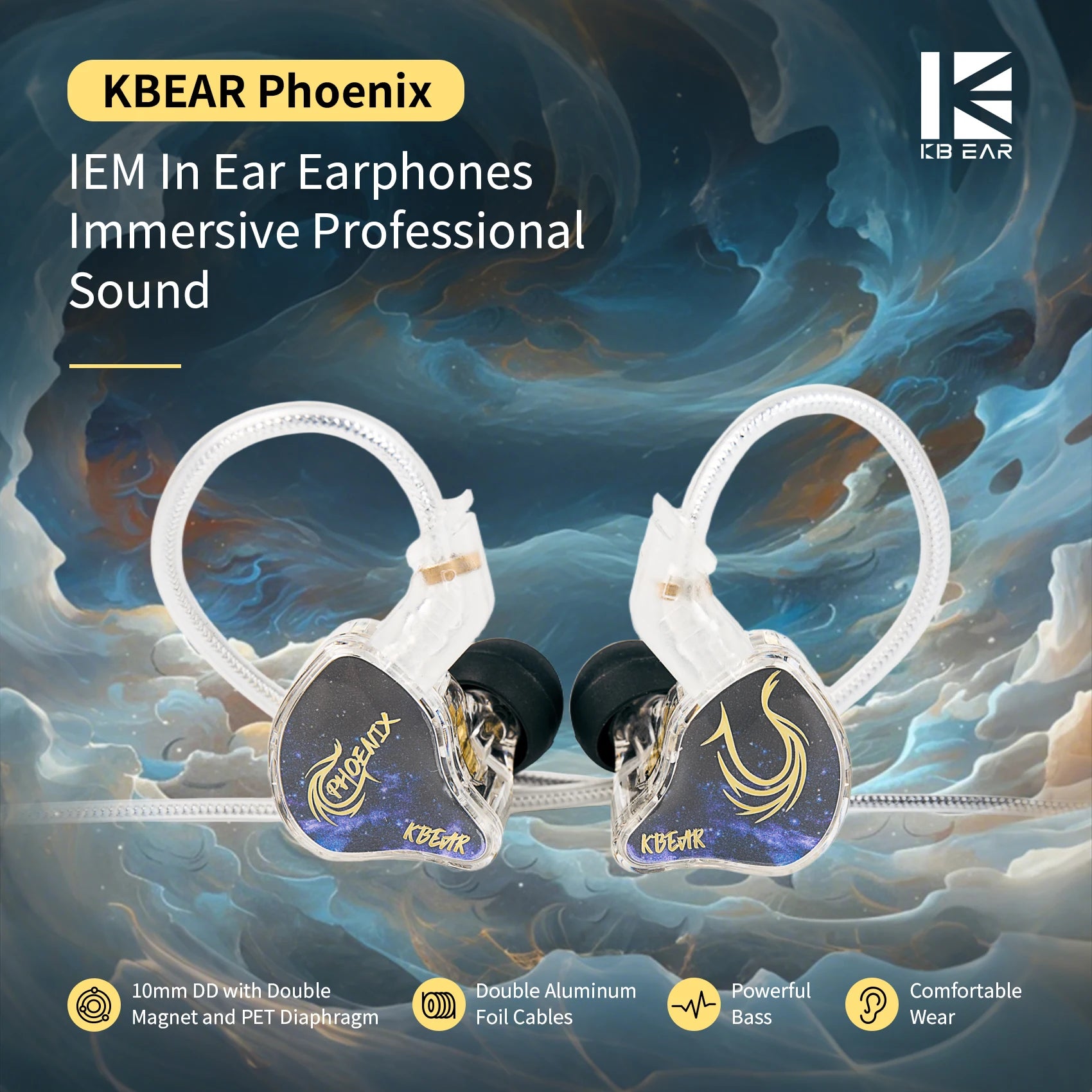 KBEAR Phoenix 10mm DD with Double Magnet Headphone with 3.5mm/Type-c In Ear Earphones Noise Cancelling HIFI Sport Gaming Headset