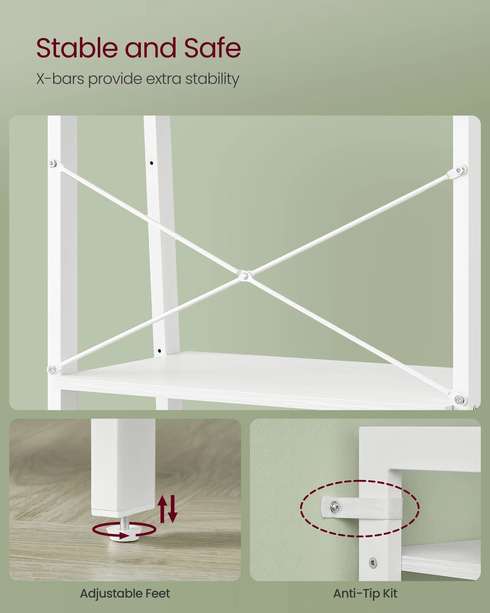 VASAGLE Ladder Shelf, 4-Tier Bookshelf, Storage Rack, Bookcase with Steel Frame, for Living Room, Home Office, Kitchen, Bedroom