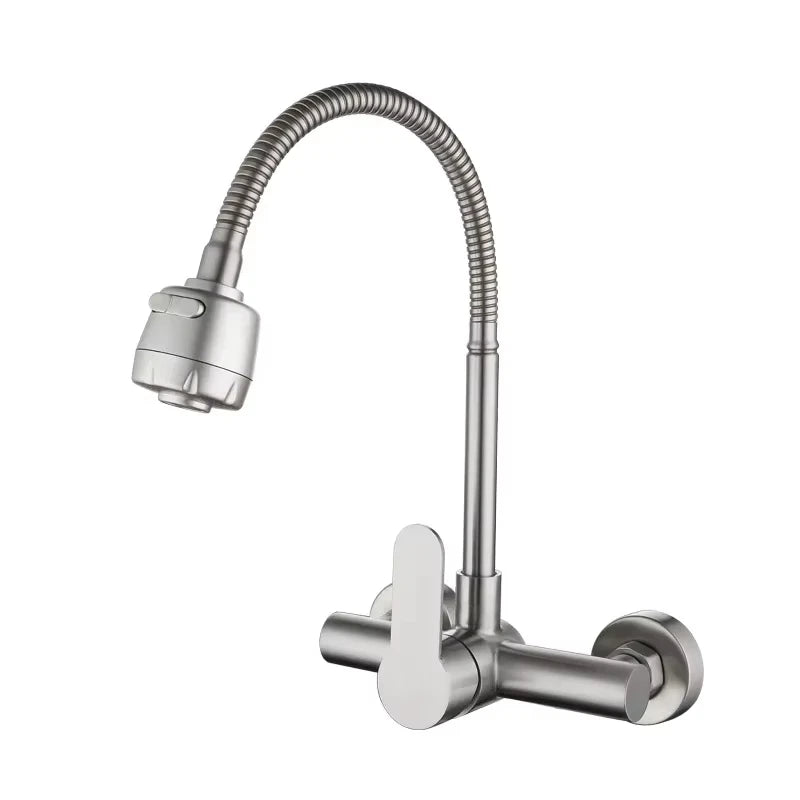 Wall Mounted Kitchen Faucet Kitchen Mixer Kitchen Sink Faucet 360 Degree Free Rotation Flexible Hose Double Hole