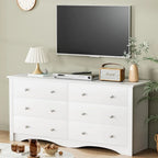 Dresser for Bedroom with 6 Drawer, Wood Wide Chest Storage Organizer and TV Stand for Living Room, Hallway, Dormitory