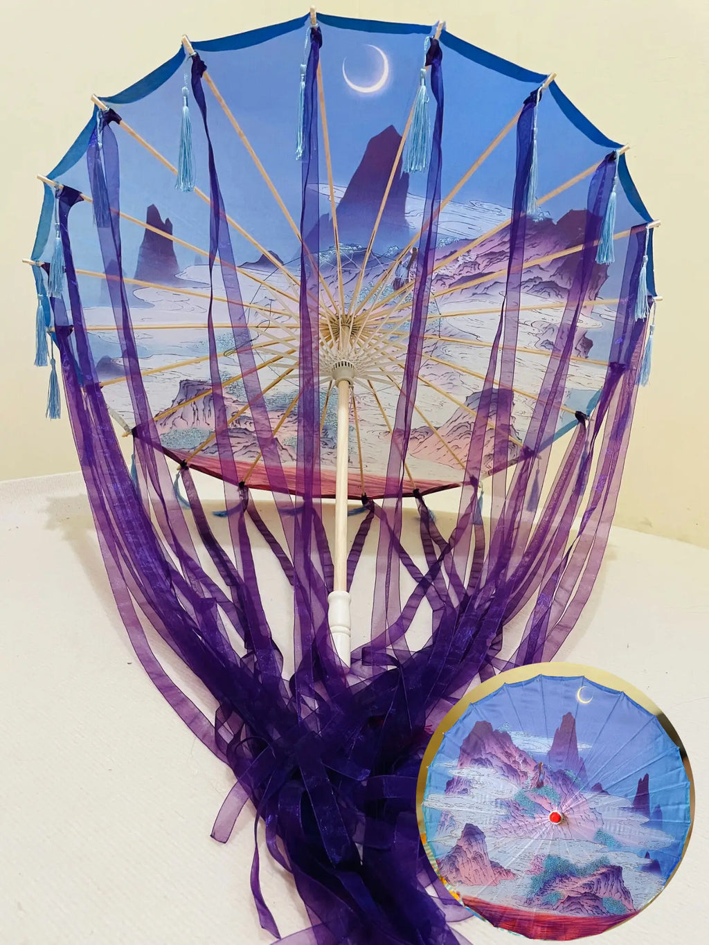 Star Oil Paper Waterproof Beach Umbrella Fan Chinese Dance Performance Lace Umbrella Classical Hanfu Fairy Parasol Paraguas